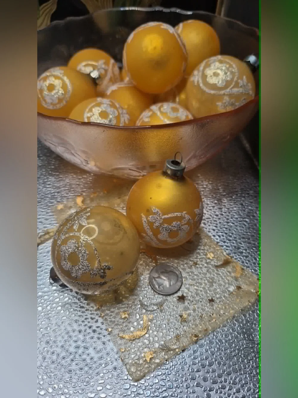 MCM Vintage RARE Mercury Glass Christmas Ornament Set 12 - Orange-Yellow Gold